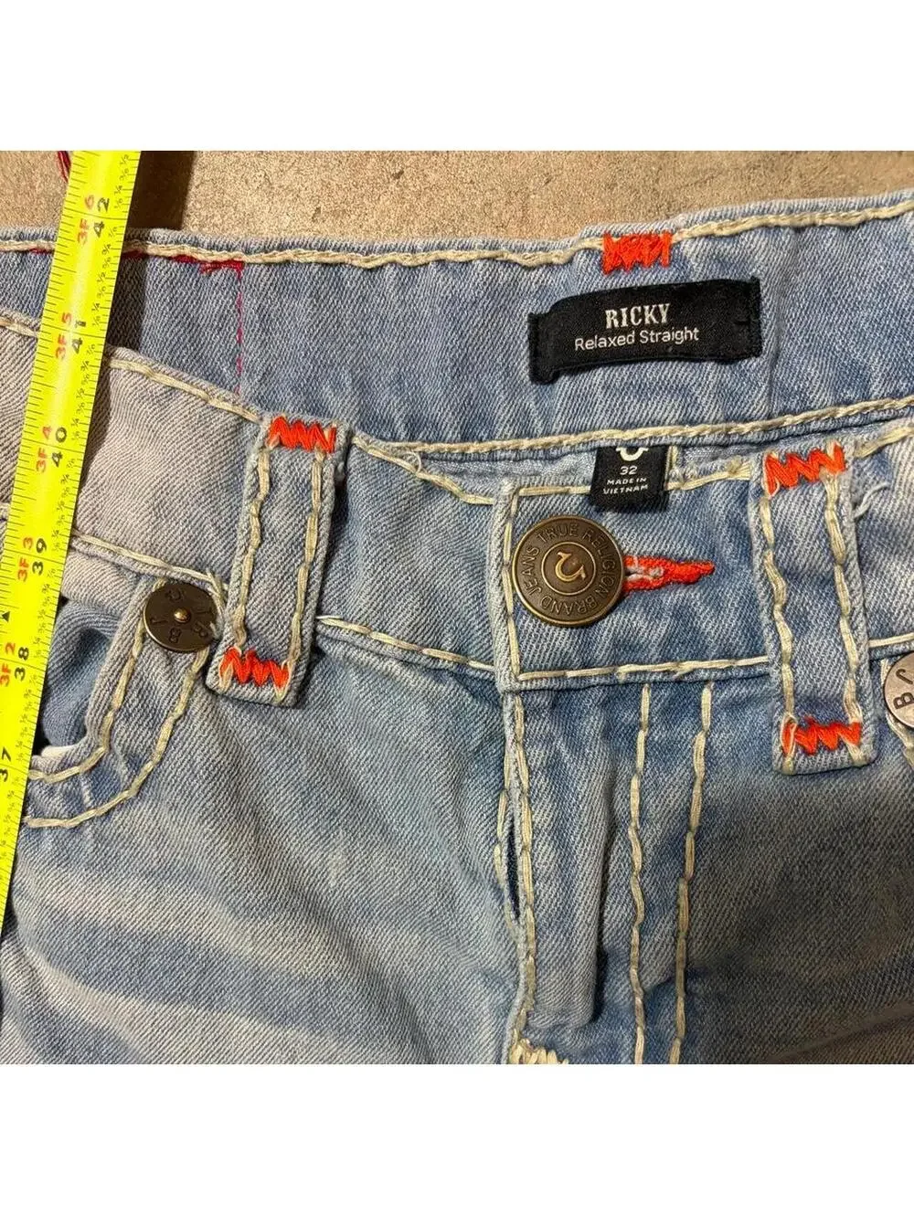 True Religion Ricky jeans orange stitch denim Y2K baggy relaxed straight vintage